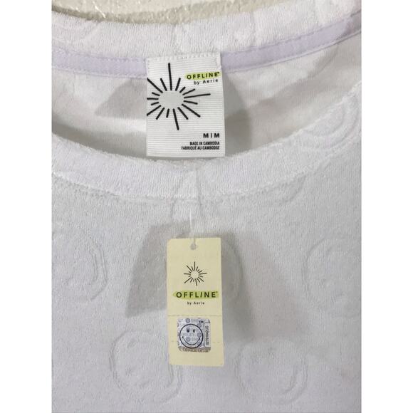 Aerie Offline NWT smiley face print white terry cloth crop top - Picture 3 of 5